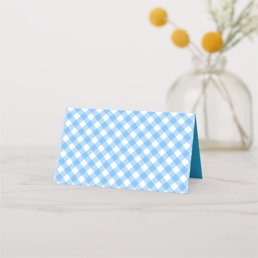 Fügen Sie Ihr Text Baby Blue Gingham Pattern Platzkarte (Rückseite)