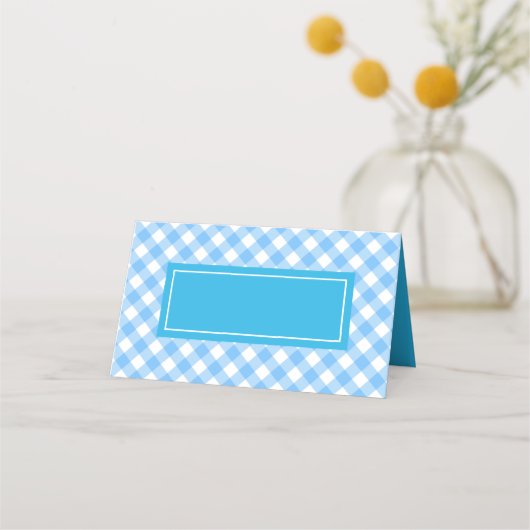 Fügen Sie Ihr Text Baby Blue Gingham Pattern Platzkarte (Vorderseite)