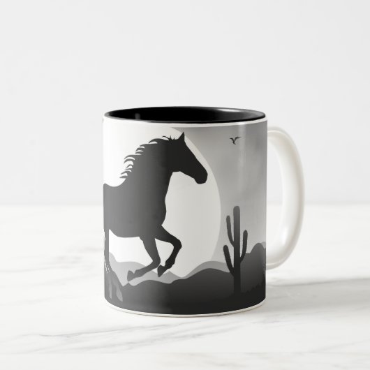 Fügen Sie Ihr Textepferd in Schwarzweiß-Silhouette Zweifarbige Tasse (VorderseiteRechts)