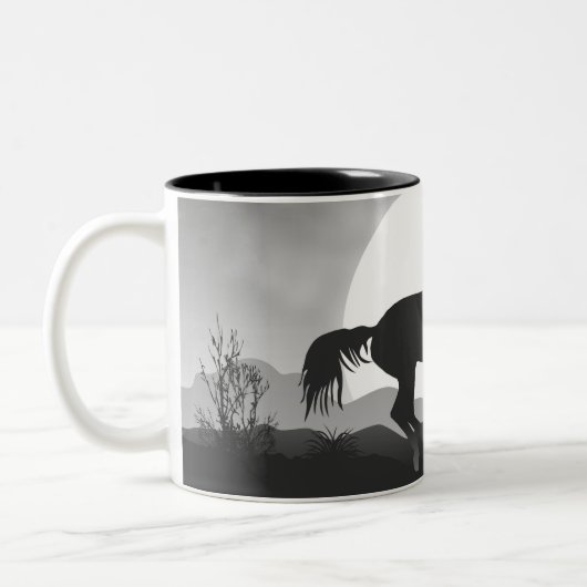 Fügen Sie Ihr Textepferd in Schwarzweiß-Silhouette Zweifarbige Tasse (Links)