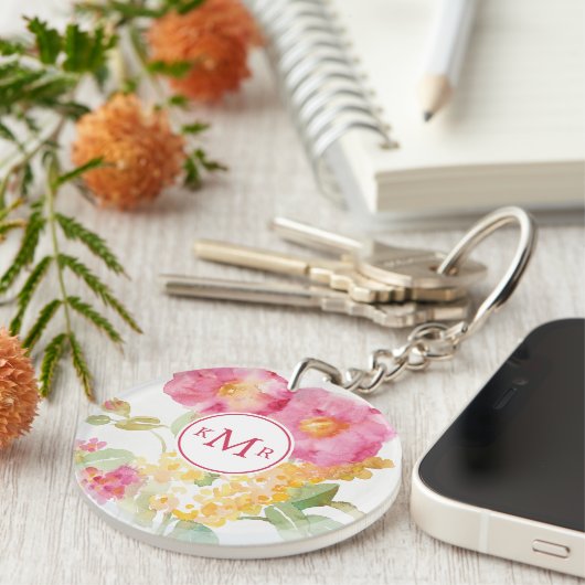 Fügen Sie Ihr weißes Gänseblümchen des Monogramm-| Schlüsselanhänger (Vorderseite rechts)