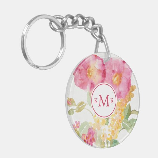 Fügen Sie Ihr weißes Gänseblümchen des Monogramm-| Schlüsselanhänger (Vorderseite links)