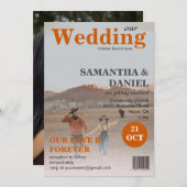 Fügen Sie Ihre 2 Foto Magazine Burnt Orange Hochze Einladung (Vorne/Hinten)