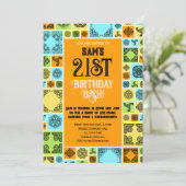 Fügen Sie Ihre dekorative Tile Orange Green Border Einladung (Stehend Vorderseite)