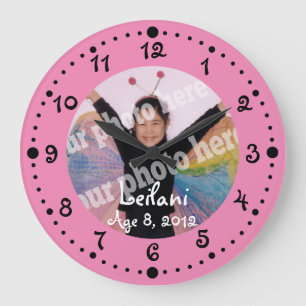 Fügen Sie Ihre eigene Foto-niedliche rosa Uhr mit