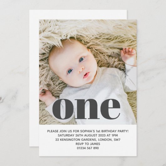 Fügen Sie Ihre eigene Foto One First Birthday Part Einladung (Vorne/Hinten)