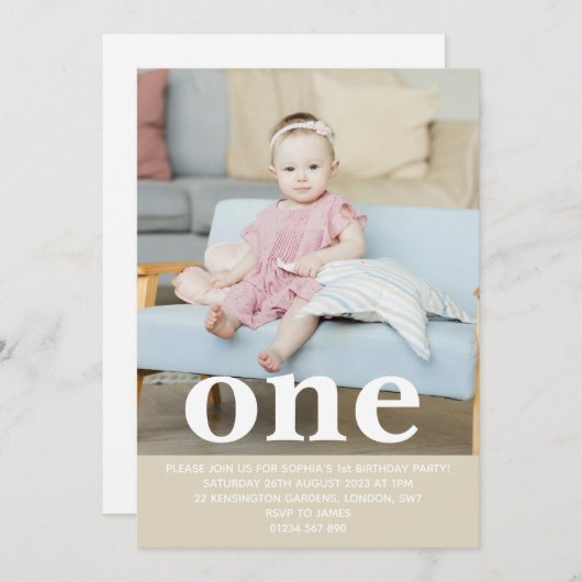Fügen Sie Ihre eigene Foto One First Birthday Part Einladung (Vorne/Hinten)