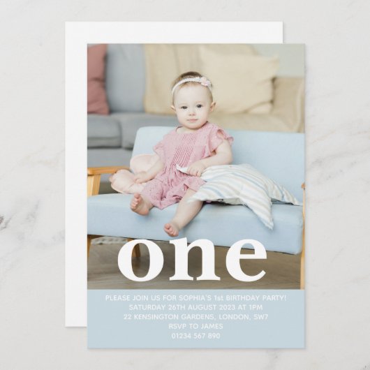 Fügen Sie Ihre eigene Foto One First Birthday Part Einladung (Vorne/Hinten)