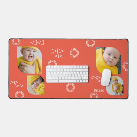 Fügen Sie Ihre eigenen 4 Fotos und Text Personalis Schreibtischunterlage (Tastatur & Maus)