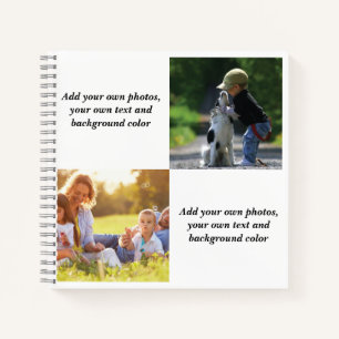 Fügen Sie Ihre eigenen Fotos, Text und Hintergrund Notizblock