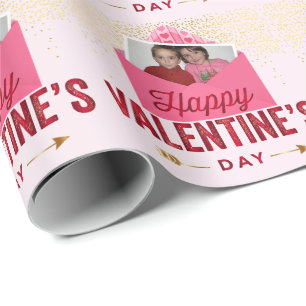 Fügen Sie Ihre Foto-Valentinen Rot und Rosa Umsch Geschenkpapier