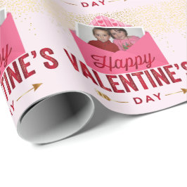 Fügen Sie Ihre Foto-Valentinen Rot und Rosa Umschl Geschenkpapier