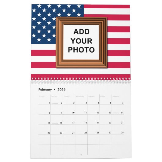 Fügen Sie Ihre Fotos American Flag Patriotic 2025 Kalender (Feb 2026)