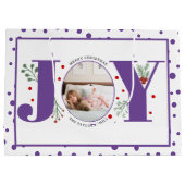 Fügen Sie Ihre Fotos lila JOY und Polka Punkte Große Geschenktüte (Rückseite)