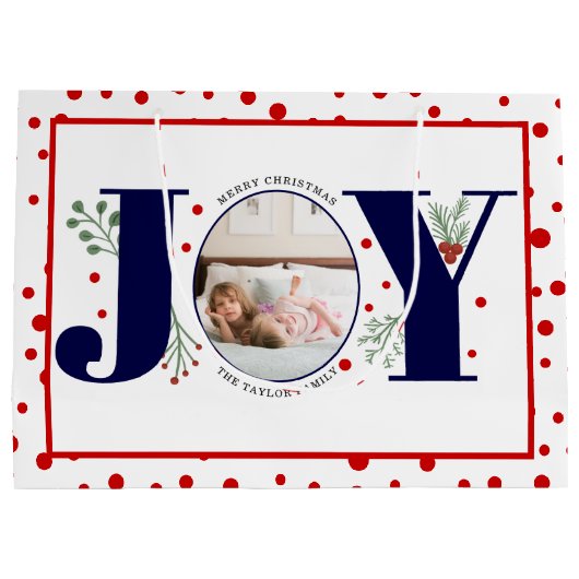 Fügen Sie Ihre Fotos marineblaue JOY und roten Pol Große Geschenktüte (Rückseite)