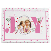 Fügen Sie Ihre Fotos rosa JOY und Polka Punkte Große Geschenktüte (Vorderseite)