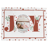 Fügen Sie Ihre Fotos Terracotta JOY, Polka Punkte Große Geschenktüte (Rückseite)