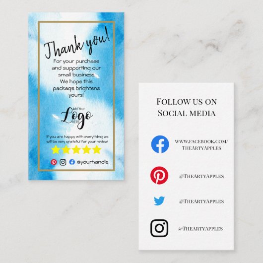 Fügen Sie Ihre LOGO danken Ihnen, um einfügen blau Visitenkarte (Vorne/Hinten)