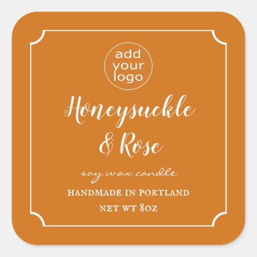 Fügen Sie Ihre Logo-Kerze Burnt Orange Label Squar Quadratischer Aufkleber (Vorderseite)