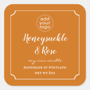 Fügen Sie Ihre Logo-Kerze Burnt Orange Label Squar Quadratischer Aufkleber