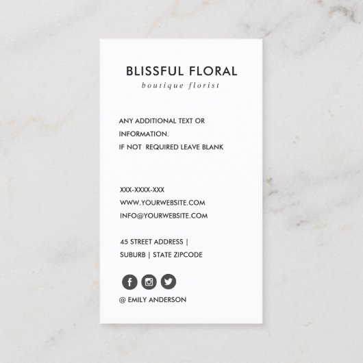 FÜGEN SIE IHRE LOGO MINIMAL MARBLE TEXTURE BERUFLI VISITENKARTE (Rückseite)