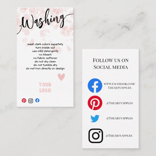 FÜGEN SIE IHRE LOGO WASHING CARE CARDS EIN VISITENKARTE (Vorne/Hinten)