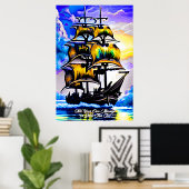Fügen Sie Ihre Nachricht hinzu, Brown Blue Sailing Poster (Heimbüro)