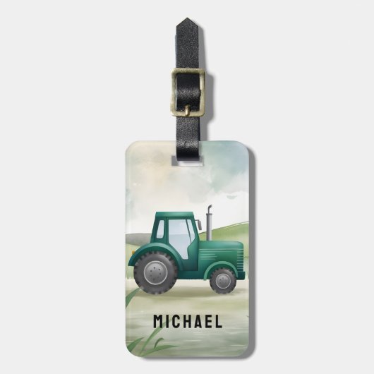 Fügen Sie Ihre Nam Green Traktor Farm Wasserfarbe Gepäckanhänger (Vorderseite vertikal)