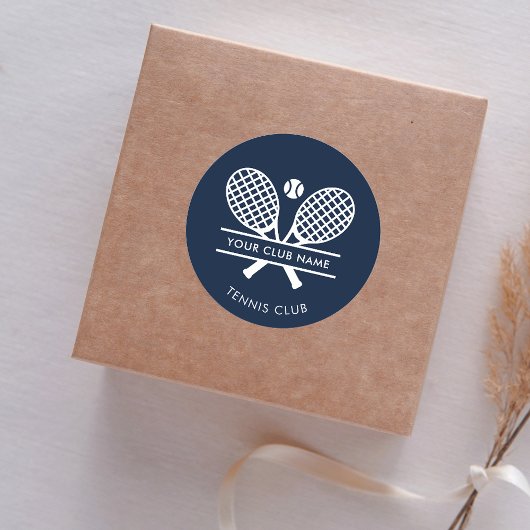 Fügen Sie Ihren Clubnamen Tennis Sports Navy Blue  Runder Aufkleber
