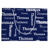 Fügen Sie Ihren eigenen Namen Navy Blue und White Große Geschenktüte (Rückseite)