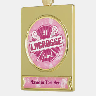 Fügen Sie Ihren eigenen Text Lacrosse Tante Weihna Banner-Ornament Gold