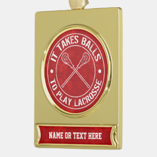 Fügen Sie Ihren eigenen Text Lacrosse Weihnachtssc Banner-Ornament Gold