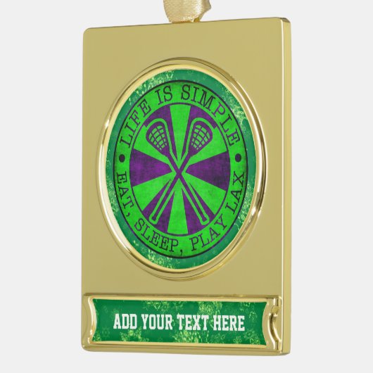 Fügen Sie Ihren eigenen Text Lacrosse Weihnachtssc Banner-Ornament Gold (Links)