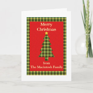 Fügen Sie Ihren Familiennamen Tartan Weihnachtsbau Feiertagskarte