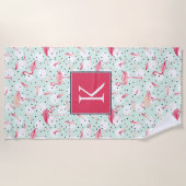 Fügen Sie Ihren Flamingo-Vogel des Monogramm-| mit Strandtuch (Vorderseite)