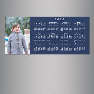 Fügen Sie Ihren Foto 2025 Kalender auf Navy Blue M Magnetkarte