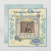 Fügen Sie Ihren Foto Memorial Service Blue Blumen  Einladung (Vorne/Hinten)