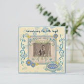 Fügen Sie Ihren Foto Memorial Service Blue Blumen  Einladung (Stehend Vorderseite)