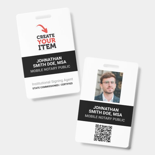 Fügen Sie Ihren Logo Mobile Notary Public QR-Code- Ausweis (Vorder- & Rückseite)