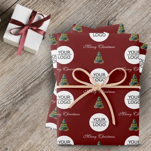 Fügen Sie Ihren Logo Text Werbeaktion Weihnachtsba Geschenkpapier Set
