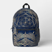 Fügen Sie Ihren Namen EleganGold & Navy Blue Manda Bedruckter Rucksack (Vorderseite)
