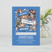 Fügen Sie Ihren Namen Geburtsdatum Tierfans Blau & Einladung (Stehend Vorderseite)