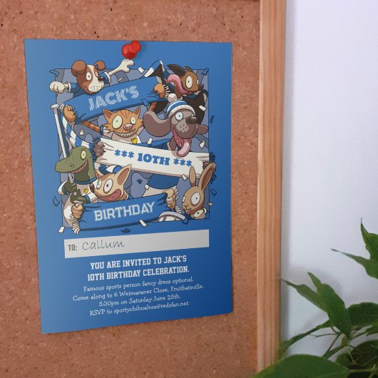 Fügen Sie Ihren Namen Geburtsdatum Tierfans Blau & Einladung