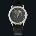 Fügen Sie Ihren Namen Medical Caduceus Symbol Blac Armbanduhr<br><div class="desc">Fügen Sie Ihren Namen Medical Caduceus Symbol Black Gold Watch</div>