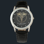 Fügen Sie Ihren Namen Medical Caduceus Symbol Blac Armbanduhr<br><div class="desc">Fügen Sie Ihren Namen Medical Caduceus Symbol Black Gold Watch</div>