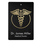Fügen Sie Ihren Namen Medical Caduceus Symbol Blac Mini Klemmbrett (Rückseite)
