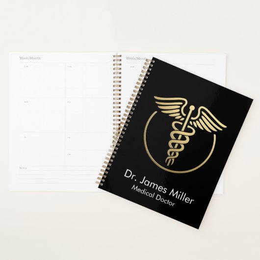 Fügen Sie Ihren Namen Medical Caduceus Symbol Blac Planer (Anzeige)