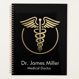 Fügen Sie Ihren Namen Medical Caduceus Symbol Blac Planer