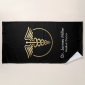 Fügen Sie Ihren Namen Medical Caduceus Symbol Blac Strandtuch (Vorderseite)