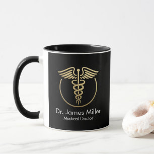 Fügen Sie Ihren Namen Medical Caduceus Symbol Blac Tasse